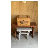 Dovetailed Wooden Box & 2 benches