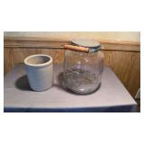 Glass Jug with Lid & Crock. Crock is 5 In.