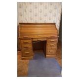 Oak Roll Top Desk & Desk Light