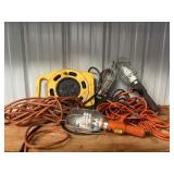 Light drop cords & multi receptacle reel w/cord