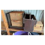 wooden boxes,& magazine holder; small metal wood