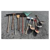 Lawn garden tools, brooms