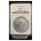 1994 MS69 Silver Eagle Dollar NGC Graded