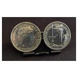 Two 2014 British 1 ozt 999 Fine Silver BU Coins