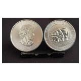 2 Canada 2015 Polar Bear 1.5 ozt $8 Silver Coins