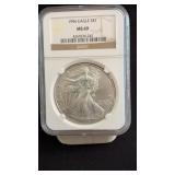 1996 MS69 Silver Eagle Dollar NGC Graded