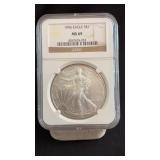 1996 MS69 Silver Eagle Dollar NGC Graded