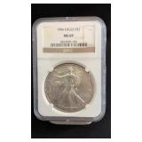 1996 MS69 Silver Eagle Dollar NGC Graded