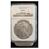 1996 MS69 Silver Eagle Dollar NGC Graded