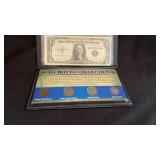 Silver Certificate & Coins in folio