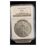 1996 MS69 Silver Eagle Dollar NGC Graded