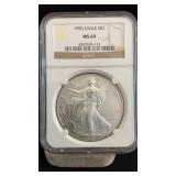1996 MS69 Silver Eagle Dollar NGC Graded