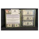 3 Collectible bills in folio w/ COA