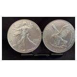 Two 2023 American Silver Eagle Dollars BU