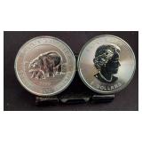 2 Canada 2015 Polar Bear 1.5 ozt $8 Silver Coins