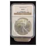 1998 MS69 Silver Eagle Dollar NGC Graded