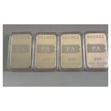 Four - 1 Troy Ounce Fine Silver Bars