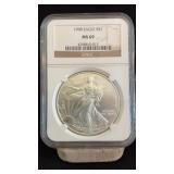 1998 MS69 Silver Eagle Dollar NGC Graded