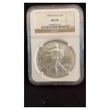 1998 MS69 Silver Eagle Dollar NGC Graded