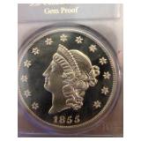 1855 Quintuple Eagle $50 Gold Coin PCGS Gem Proof