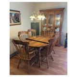 8 pc oak dining room table chairs hutch