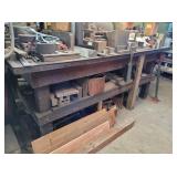 3 WOOD WORKBENCHES, 1 STEEL PLATE 60"x 84"x3/16"