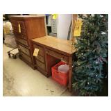 COFFEE TABLE, DESK,  2 DRESSERS, XMAS TREE, BED,
