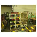 TWO PLASTIC SHELVES & WOOD CABINET