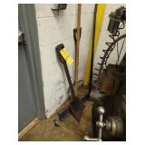 BROOM, SPUD BAR, SHOVEL, PITCHFORK