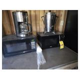 2 MICROWWAVES, COFFEE PUT & URN & TABLE