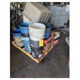 2 SKIDS, WASTE OIL BUCKETS, PUMP