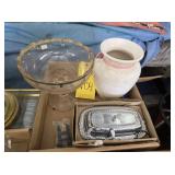 GLASS DISH, CERMIC VASE, CHROME PLATED BUTTER DISH