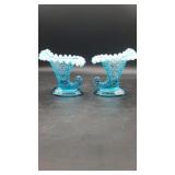 2 Vtg Fenton Blue Opalescent Hobnail Glass