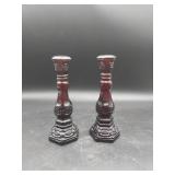 2 Avon Red Glass Candle Stick Cologne Bottles