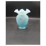 Vtg Fenton Blue Opalescent Hobnail Ruffled Edge