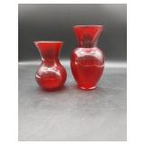 2 Vtg Ruby Red Glass Vases