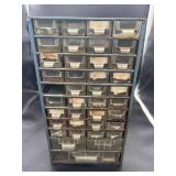 Blue Metal Storage Container with Contents
