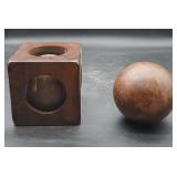 2 Brass Balls & Wood Cube Box