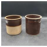 2 Small Crocks Brown & Brown/White