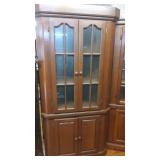 Vtg Wood Corner Cabinet with 2 Glass Doors