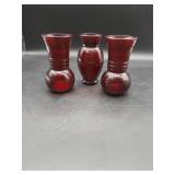 3 Ruby Red Glass Vases