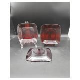 3 Ruby Red 8 1/2" Glass Square Plates
