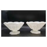 2 Grape Pattern Milk Glass Footed Fruit Bowls