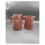 2 Vtg Brown Stoneware Pitchers