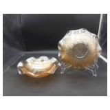 2 Vtg Jeanette Iris & Herringbone Iridescent Glass