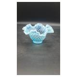 Vtg Fenton Blue Opalescent Hobnail Glass Vase