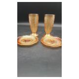 2 Jeannette Glass Iris & Herringbone Pattern