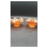 2 Vtg Marigold Carnival Glass Basket Weave