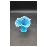 Vtg Fenton Blue Opalescent Hobnail Glass Vase