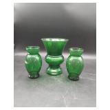 3 Green Anchor Hocking Vase